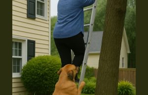 I went up the ladder, but my dog yanked my trousers—and suddenly it all made sense.