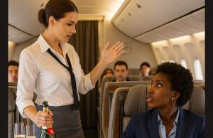 Flight attendant refuses to serve champagne to black woman, 30 minutes later she regrets her actions…